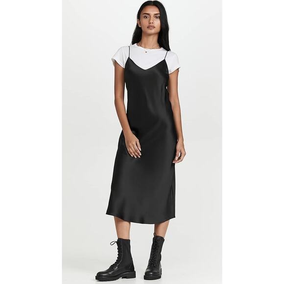 Dannijo Noir Midi Silk Slip Dress - S -Black - Picture 4 of 8